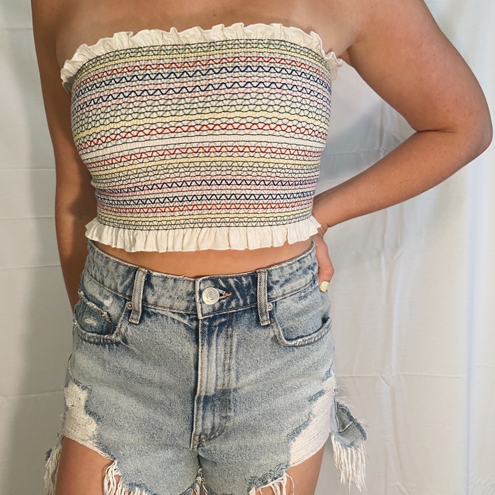 Rainbow Thread Stitched Crop Top - image 1